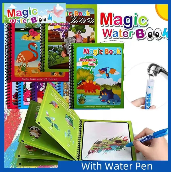 Magic Water Drawing Book for Kids – Reusable Water Coloring & Doodle Set with Magic Pen | Educational Art & Writing Practice Toy