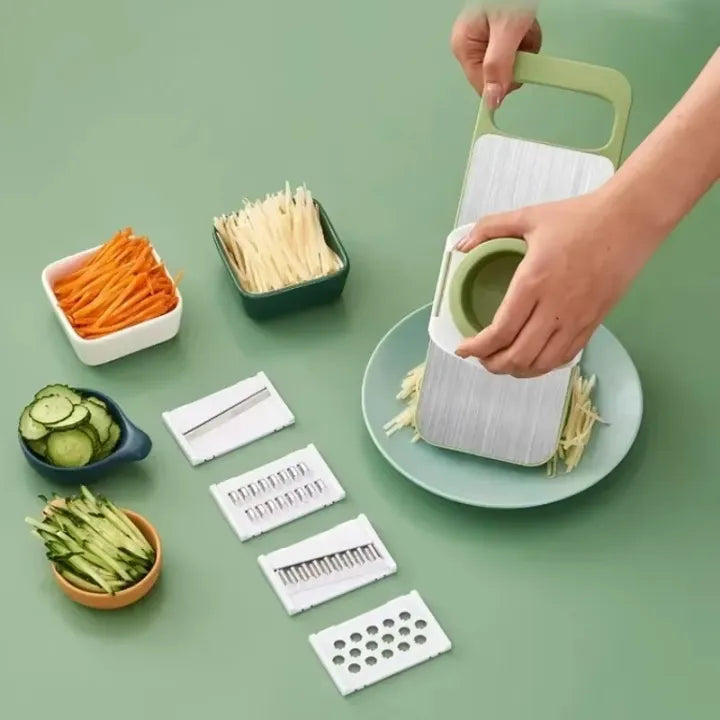 Stainless steel 5 in 1 vegetable cutter - Vegetable slicer Salad handheld chopper changeable blades kitchen tool - Kitchen accessories gadget multi-functional onion potato cutter