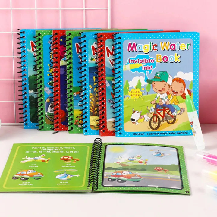 Magic Water Drawing Books for Kids | Set of 2 Books with 2 Pens | Reusable Mess-Free Water Coloring