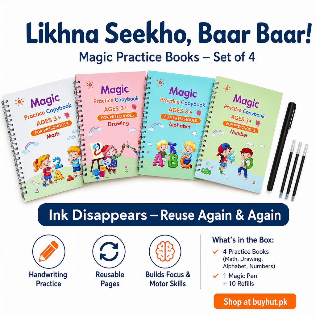 Kids Magic Practice Books Set of 4 – Kids learning for Home and school with 10 refill pens