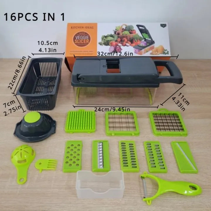 16-in-1 Multifunctional Vegetable Chopper & Slicer – Onion, Fruit & Food Dicer