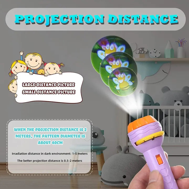 Mini Kids Projector Torch – 3 Slides, 24 Patterns | Educational Night Light & Bedtime Story Toy for Toddlers