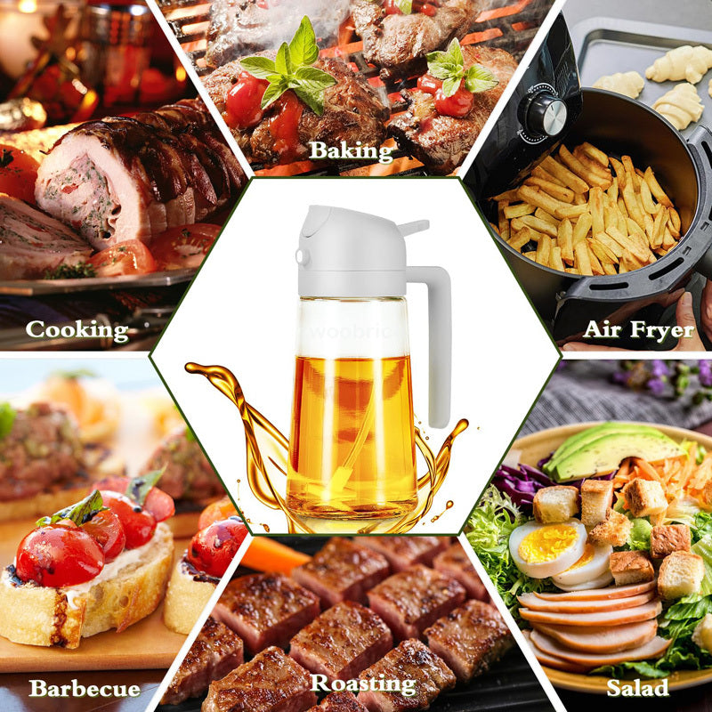 2-in-1 Oil Spray & Pour Bottle – Ergonomic Handle for BBQ, Air Fryer, Oven & Camping