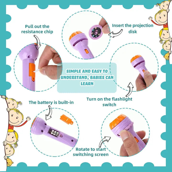 Mini Kids Projector Torch – 3 Slides, 24 Patterns | Educational Night Light & Bedtime Story Toy for Toddlers