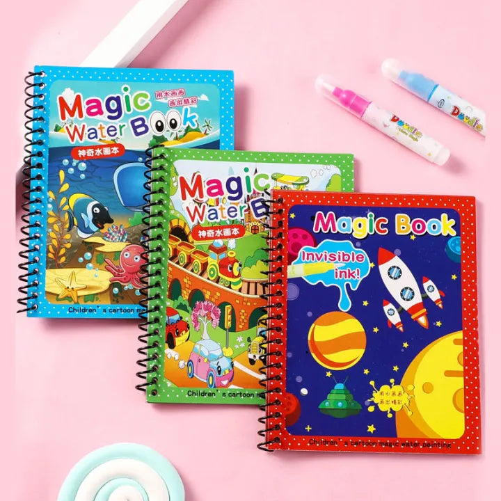 Magic Water Drawing Books for Kids | Set of 2 Books with 2 Pens | Reusable Mess-Free Water Coloring