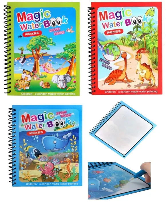 Magic Water Drawing Books for Kids | Set of 2 Books with 2 Pens | Reusable Mess-Free Water Coloring