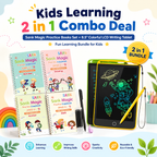 Two In One Kids Learning Combo Deal (Writing Magic Practice Books set + 8.5 Inches colorful LCD Writing Tablet)