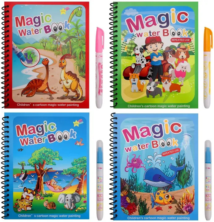 Magic Water Drawing Books for Kids | Set of 2 Books with 2 Pens | Reusable Mess-Free Water Coloring