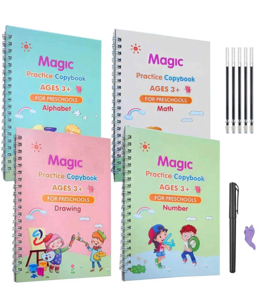 Kids Magic Practice Books Set of 4 – Kids learning for Home and school with 10 refill pens