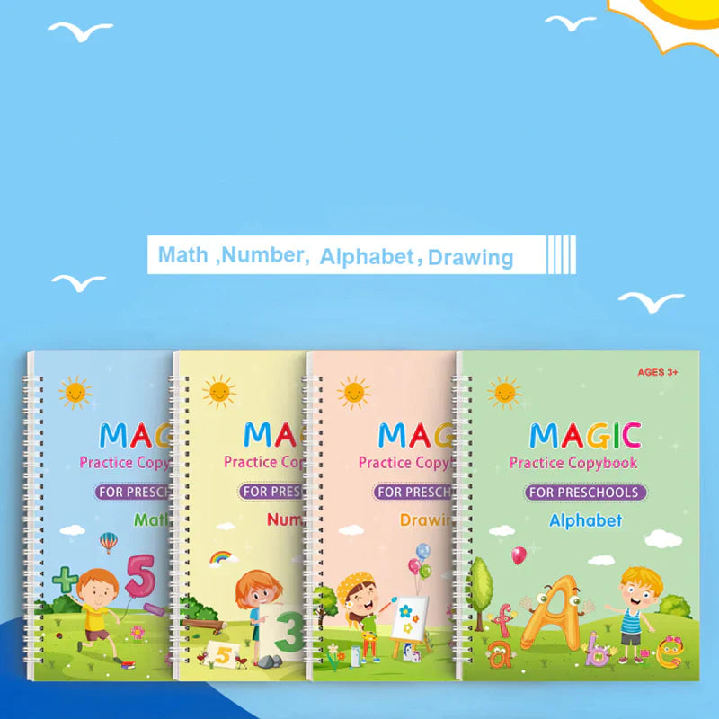 Kids Magic Practice Books Set of 4 – Kids learning for Home and school with 10 refill pens