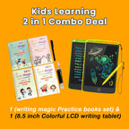 Two In One Kids Learning Combo Deal (Writing Magic Practice Books set + 8.5 Inches colorful LCD Writing Tablet)