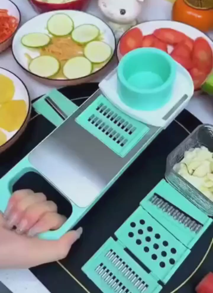 Stainless steel 5 in 1 vegetable cutter - Vegetable slicer Salad handheld chopper changeable blades kitchen tool - Kitchen accessories gadget multi-functional onion potato cutter